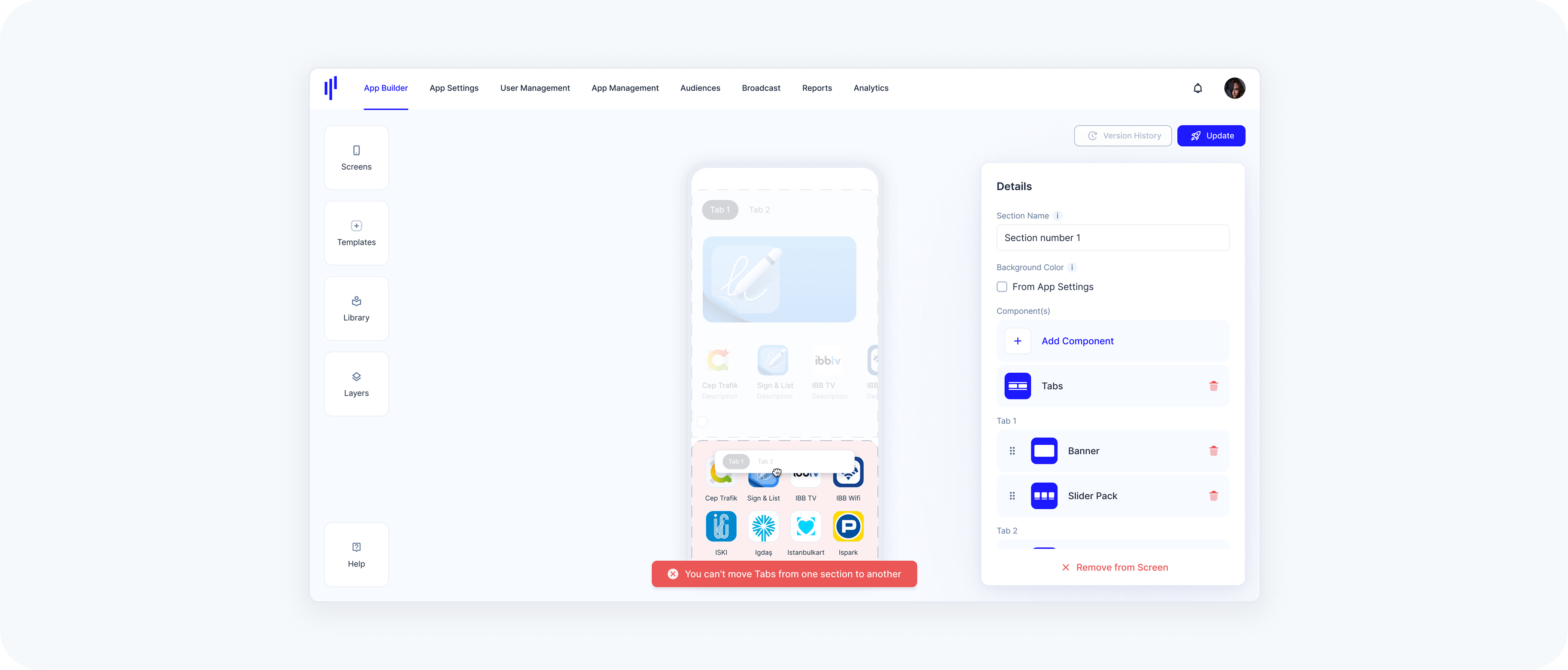 Tabs Cannot be moved across Sections