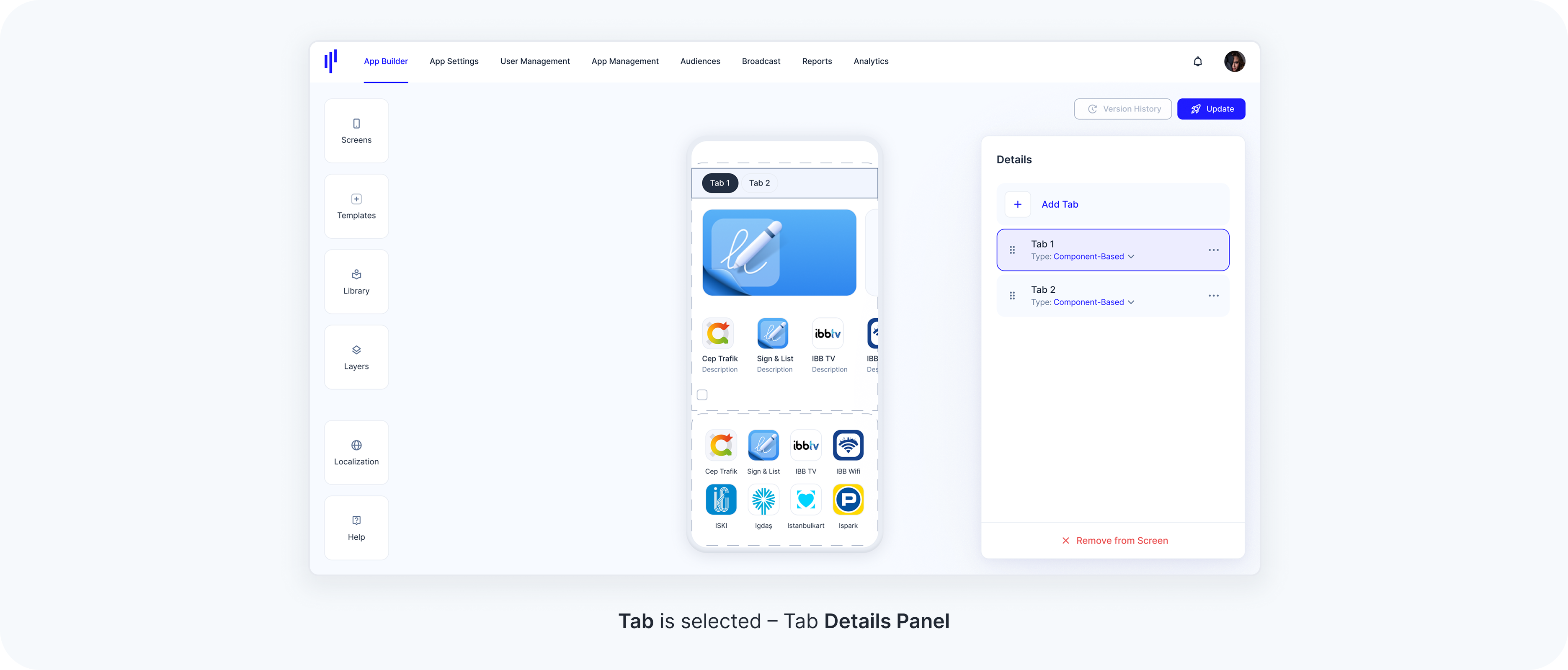 Select a Tab within a Section to see Tab Details
